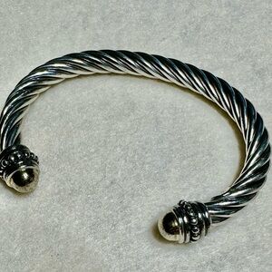 925 Sterling Silver 7mm Twisted Cuff Bracelet 6.75” Round Ends Lot#509